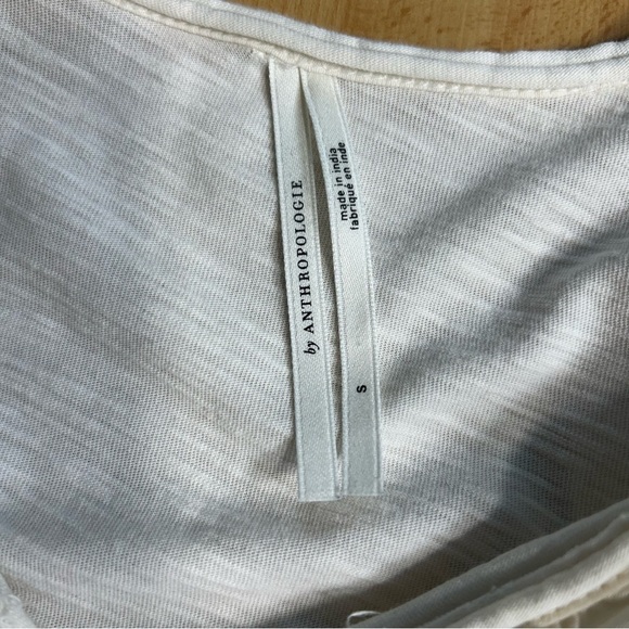 Anthropologie Cream Ruffled V-Neck Puff Shoulder Blouse Cotton Small - Picture 4 of 9